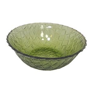 Vintage 1950s Indiana Pressed Glass Green Basket Weave Salad Serving Bowl 9 Inch